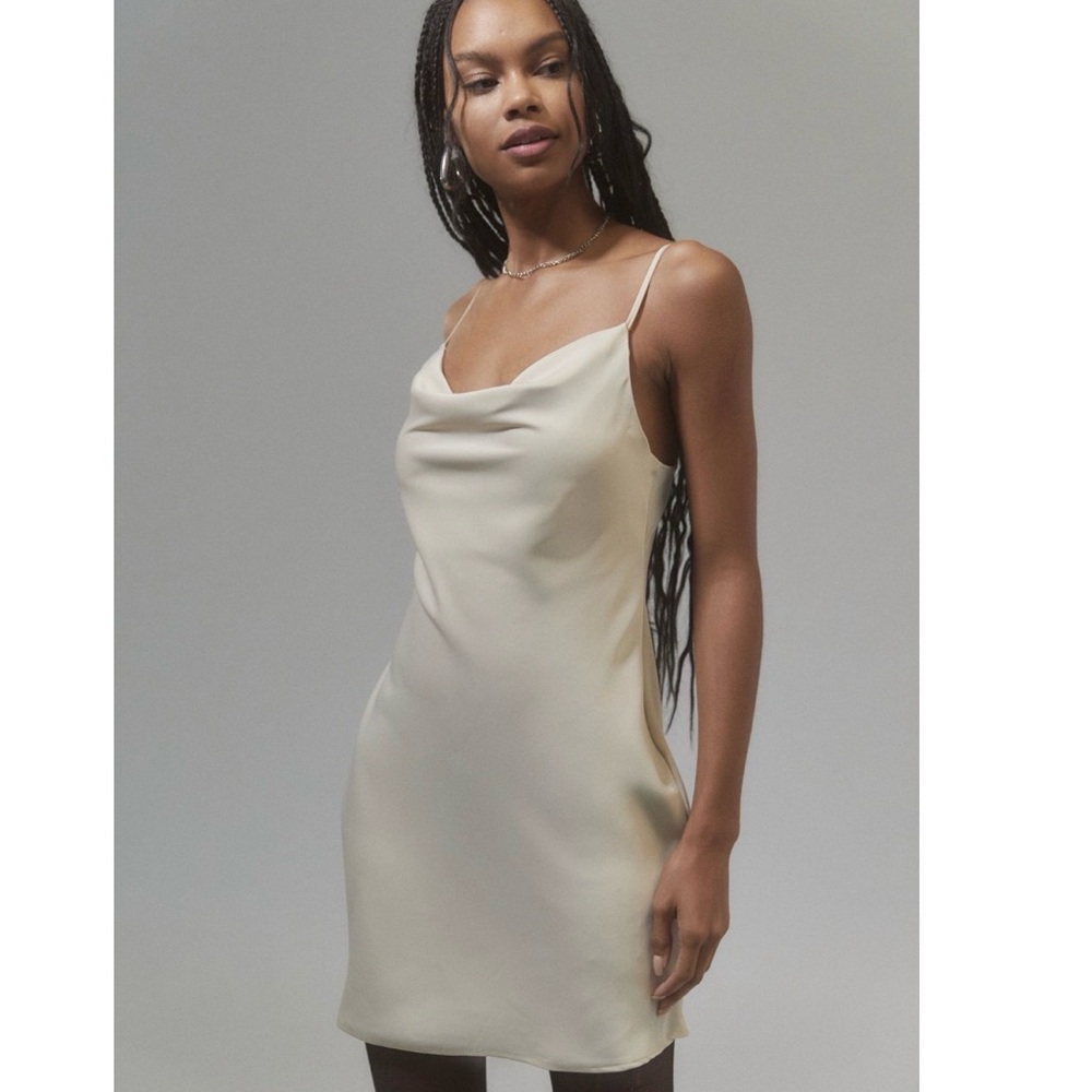 Urban Outfitters “Mallory” Cowl Neck Mini Dress in Cream
